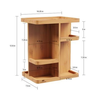 Lavish Home Makeup Organizer - Rotating Eco-Friendly Compact Modern Bamboo Skincare Cosmetic and Vanity Carousel for Bedroom, Bathroom, and Dorm