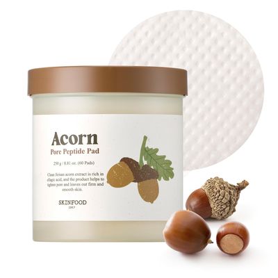 SKINFOOD Acorn Pore Peptide Toner Pad, Korean Skincare Facial Toner, Pore Tightening, Elasticity, Skin Texture Improvement, Firming Up Sagging Skin 8.81 oz (60 Pads)