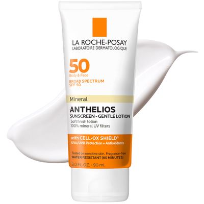 La Roche-Posay Anthelios Mineral Sunscreen SPF 50 Gentle Lotion, Broad Spectrum SPF + Antioxidants, Face &amp; Body Sunscreen, Titanium Dioxide &amp; Zinc Oxide, Oxybenzone Free, Oil Free