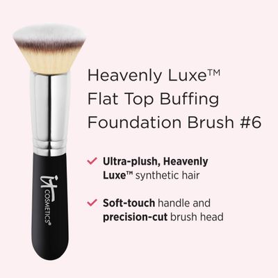 IT Cosmetics Heavenly Luxe Flat Top Buffing Foundation Brush #6 - Foundation Brush for Liquid Makeup &amp; Foundation Powder - Makeup Brush With Award-Winning Heavenly Luxe Hair