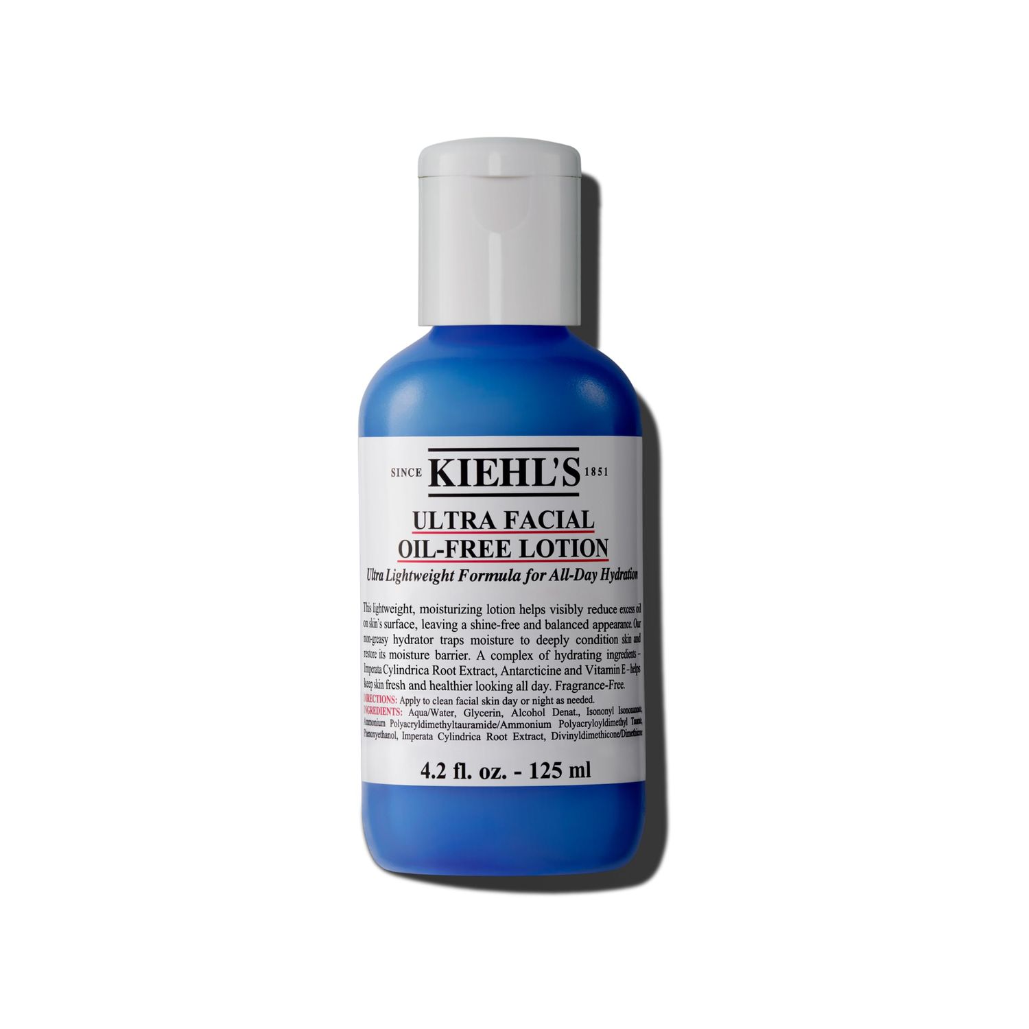 Kiehl&#39;s Ultra Facial Oil-Free Lotion, Lightweight Moisturizer for Oily to Normal Skin, Visibly Reduces Excess Oil, with Glacial Glycoprotein &amp; Vitamin E, Paraben-free, Fragrance-free - 4.2 fl oz
