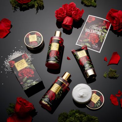 Valentines Day Gifts for Her - Exotic Rose Valentine Gift Basket for Women, Spa Bath and Body Gift Set, Anniversary Gifts for Women, Mom Birthday Gift with Body Scrub, Bubble Bath, Lotion &amp; More