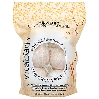 Vitabath Heavenly Coconut Crme Bath Fizzies with Epsom Salt Relax Nourish Unwind Body &amp; Mind Calming Aromatherapy for Muscle Soreness &amp; Reviving Skin Nourishment - 6 Count