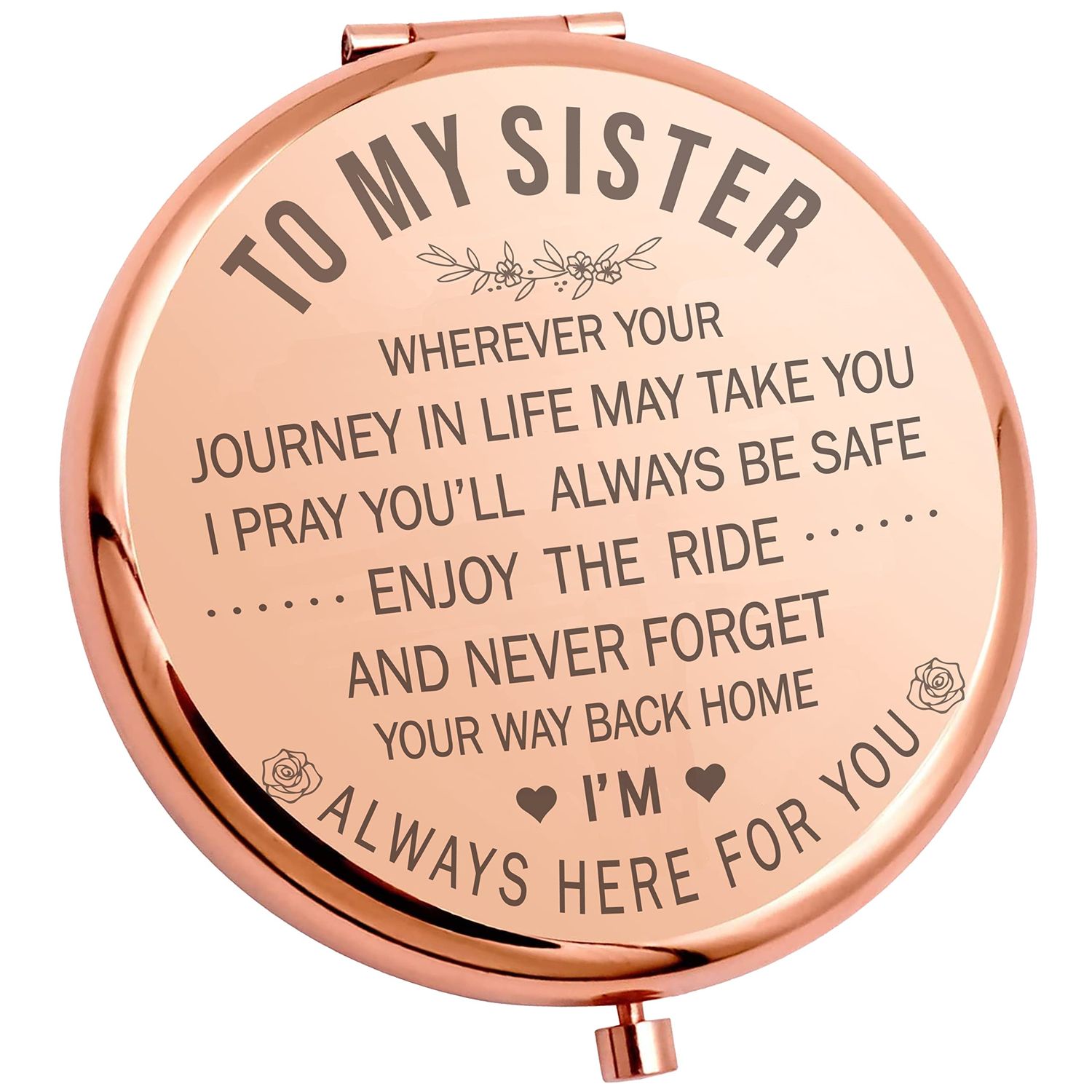 YSUNM Ming Heng Sisters Gift Inspirational Personalized Travel Pocket Small Rose Gold Makeup Mirrorfor Women, Sister, Friend,Classmate Thanksgiving, Christmas Birthday Gifts Graduation Party (XY13)