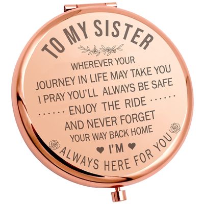 YSUNM Ming Heng Sisters Gift Inspirational Personalized Travel Pocket Small Rose Gold Makeup Mirrorfor Women, Sister, Friend,Classmate Thanksgiving, Christmas Birthday Gifts Graduation Party (XY13)
