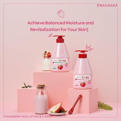 WELCOS KWAILNARA Strawberry Milk Body Lotion - Korean Body Lotion for Hydrated and Nourished Skin 560 g / 19.75 Fl. oz