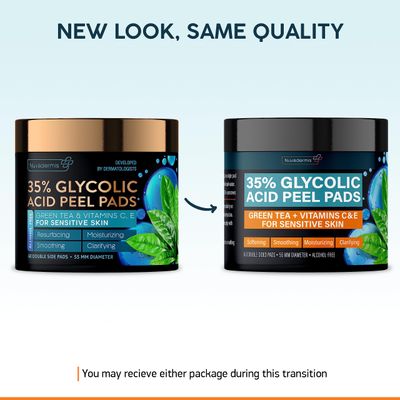 NUVADERMIS 35% Glycolic Acid Peel Pads - Exfoliating Facial Resurfacing for Blackheads, Dark Spots, and Acne - Safe for Sensitive Skin - 60 Double-Sided Pads