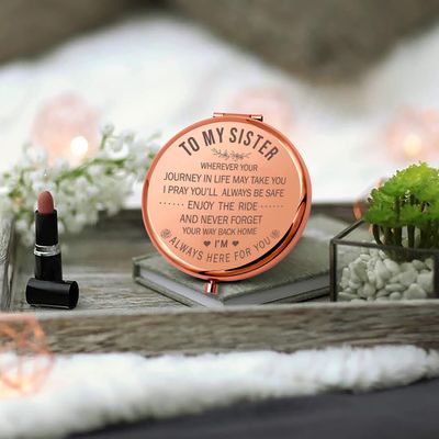 YSUNM Ming Heng Sisters Gift Inspirational Personalized Travel Pocket Small Rose Gold Makeup Mirrorfor Women, Sister, Friend,Classmate Thanksgiving, Christmas Birthday Gifts Graduation Party (XY13)