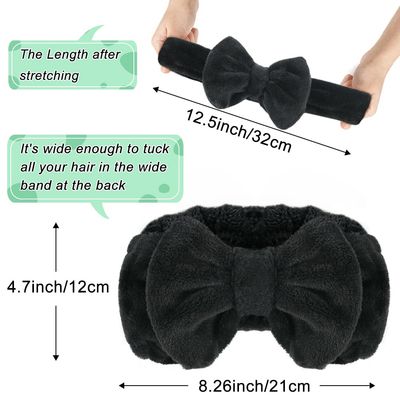 Shintop Spa Headband, Soft Carol Fleece Makeup Headband with Cute Bow Elastic Headband for Washing Face Skincare Facial Mask ShowersBlack