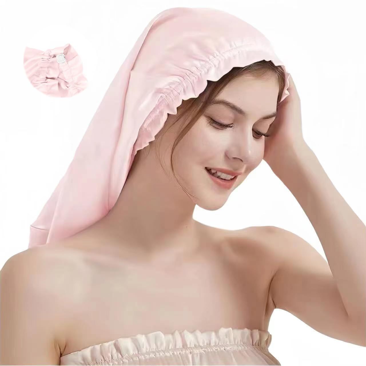SereLune 100% Mulberry Silk Adjustable Bonnet Sleep Cap, Long Silk Turban/Bonnet for Sleeping, Hair wrap for Sleep,3 Colors (Pink)