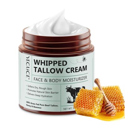 Whipped Beef Tallow for Skin, Organic Face Moisturizer with Grass Fed Beef Tallow &amp; Raw Honey, Deeply Moisturizes Face &amp; Body, Reduces Skin Irritation and Sensitivity, 4.2 Oz