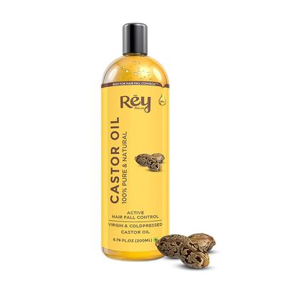 Rey Naturals Castor Oil For Skin Care, Hair Growth (Arandi Oil), Premium Cold Pressed, Pure &amp; Virgin Grade - 200 Ml Clear