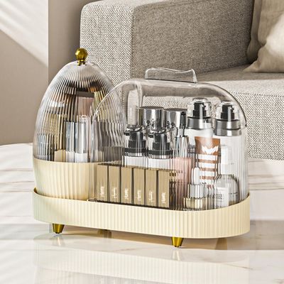 THENNIKIGO Rotating Makeup Organizer for Vanity with Brush Holder, Cosmetic Makeup Storage,Lotions Display Cases,Large Spinning Makeup Skincare Organizer(15x11'')