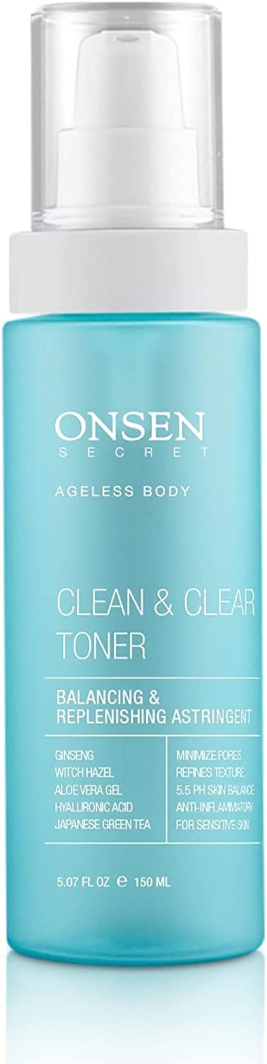 Onsen Secret Clean &amp; Clear Face Toner - Balancing &amp; Replenishing Astringent Daily Perfecting &amp; Revitalizing Toner w/Witch Hazel, Aloe Vera, Green Tea, Alcohol-Free, Skin Care Toner for Face