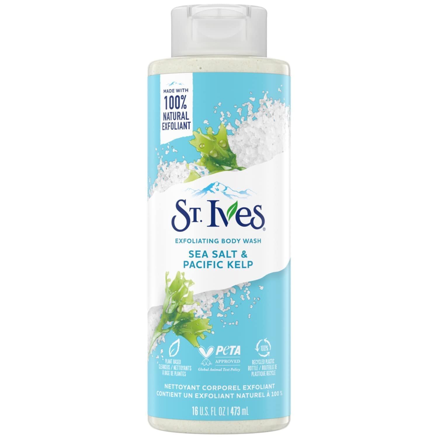 St. Ives Exfoliating Body Wash - Sea Salt &amp; Pacific Kelp Scrub, Natural Body Wash, Body Soap, or Hand Soap with Plant-Based Exfoliants for Glowing Skin, 16 Oz Ea (Pack of 2)