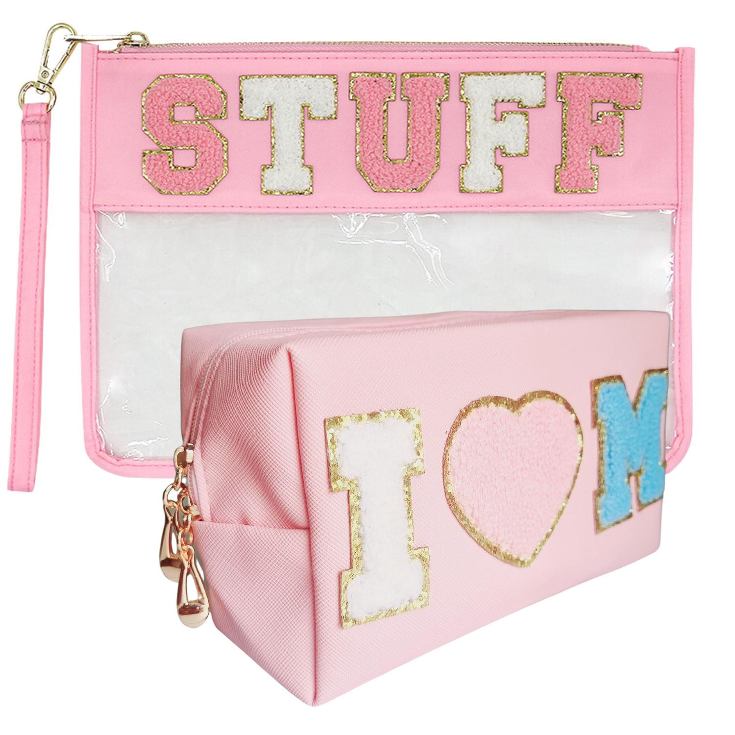 Makeup Bag with Chenille Letter Patch, Preppy Stuff, Preppy Things for Women, Perfect for Cosmetics and Skincare Essentials - 2pcs
