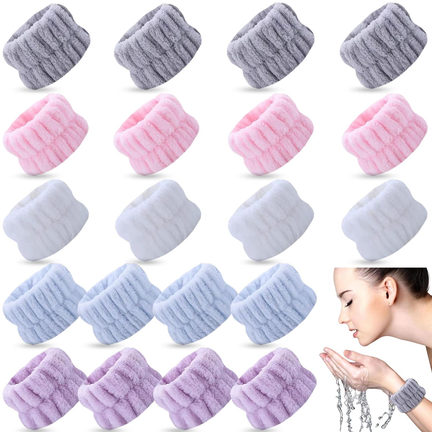 TS-MAYKA 20 Pcs Wrist Bands for Washing Face, Absorbent Face Washing Wristbands, Spa Wrist Towels Beauty Towel Bands Arm Bands for Washing Face for Prevent Water from Running Down Arms