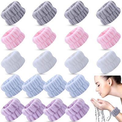 TS-MAYKA 20 Pcs Wrist Bands for Washing Face, Absorbent Face Washing Wristbands, Spa Wrist Towels Beauty Towel Bands Arm Bands for Washing Face for Prevent Water from Running Down Arms