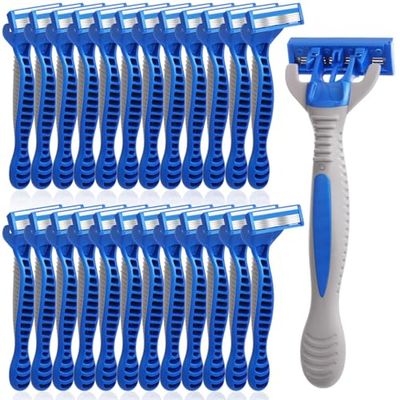 Lanties 24 Pcs Disposable Razors for Men Bulk 5-blade Disposable Razors Men&#39;s Disposable Razor Comfort Disposable Head Razor Long-blade Razor Sensitive Skin Razor for Hotel Travel Spa Gift