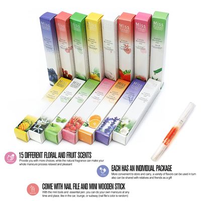 Miss Forever 14+1 pcs Cuticle Oil Pen Bulk, Nail Oil Pen with Brush Pack Light Smell Natural Fragrance, 5ml / Tube Container Organic Plant Scented Soften Remover Care for Dry Cuticles Set