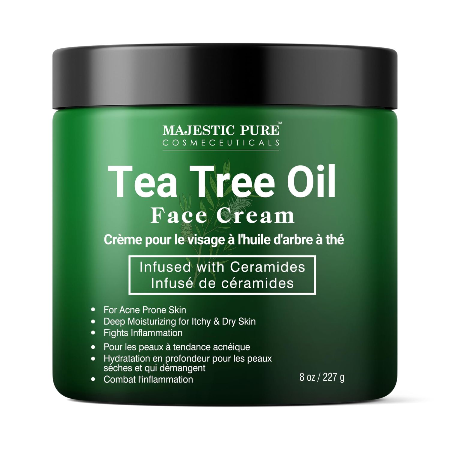 Majestic Pure Tea Tree Oil Face Cream | Cream for Dry &amp; Itchy Skin, Acne, Scar, Day &amp; Night Moisturizer Face Cream for Women &amp; Men | 8 Oz