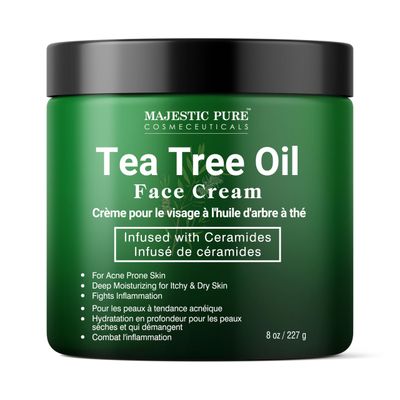 Majestic Pure Tea Tree Oil Face Cream | Cream for Dry &amp; Itchy Skin, Acne, Scar, Day &amp; Night Moisturizer Face Cream for Women &amp; Men | 8 Oz