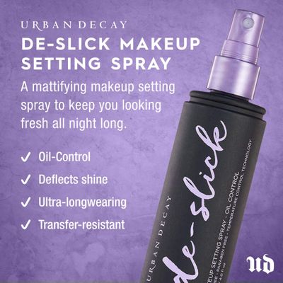 Urban Decay De-Slick Mattifying Makeup Setting Spray for Face (Travel Size), Waterproof, Smudge-proof, Oil &amp; Shine Control, for Oily Combination Skin, Oil-free, Vegan, Cruelty-free - 1 fl oz