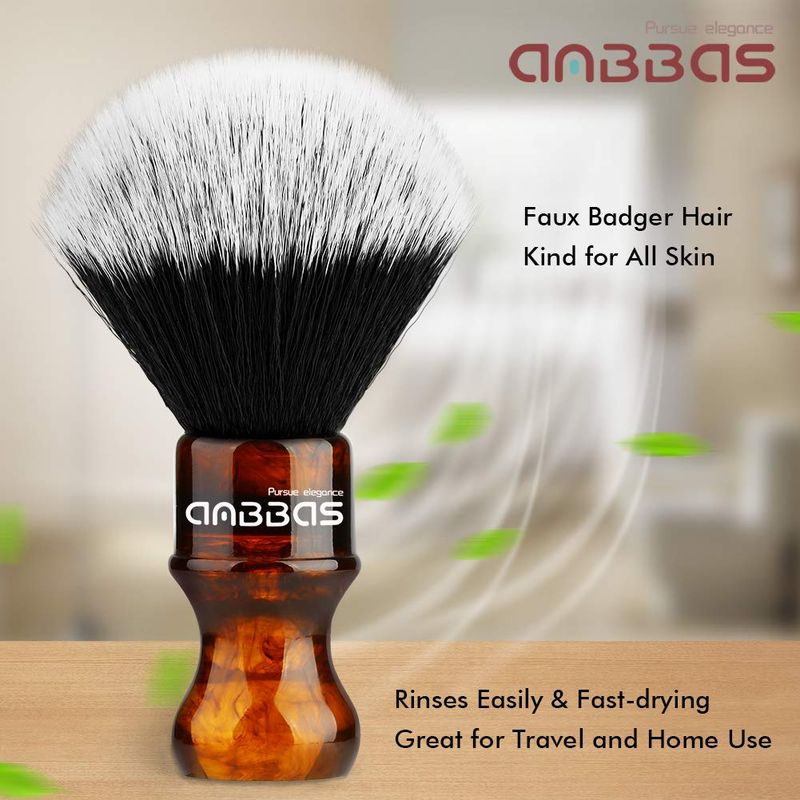 Synthetic Badger Shaving Brush with Resin Handle Nylon Bristles Hair Anbbas Lathering Foam Brush for Men Travel Professional Wet Shaving(Amber,24 mm Knot)