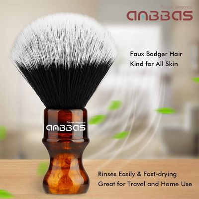 Synthetic Badger Shaving Brush with Resin Handle Nylon Bristles Hair Anbbas Lathering Foam Brush for Men Travel Professional Wet Shaving(Amber,24 mm Knot)