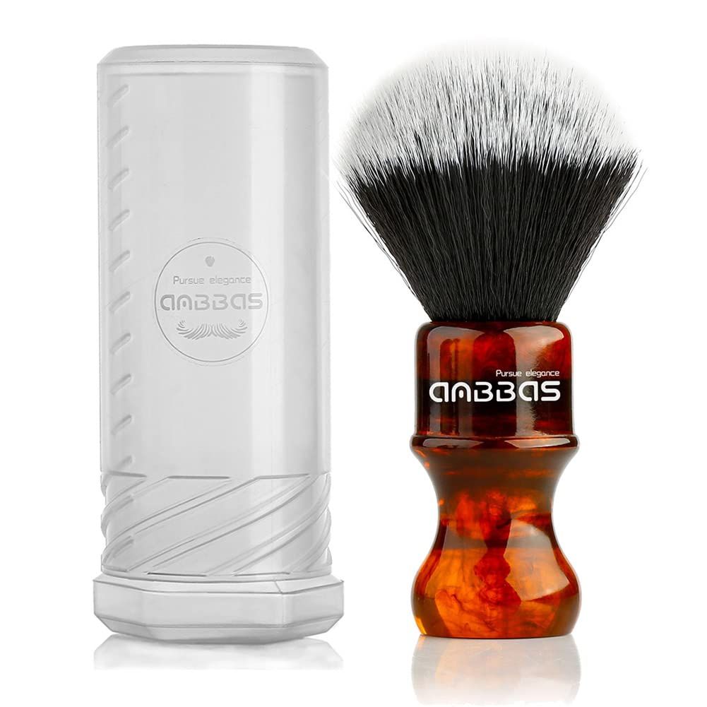 Synthetic Badger Shaving Brush with Resin Handle Nylon Bristles Hair Anbbas Lathering Foam Brush for Men Travel Professional Wet Shaving(Amber,24 mm Knot)
