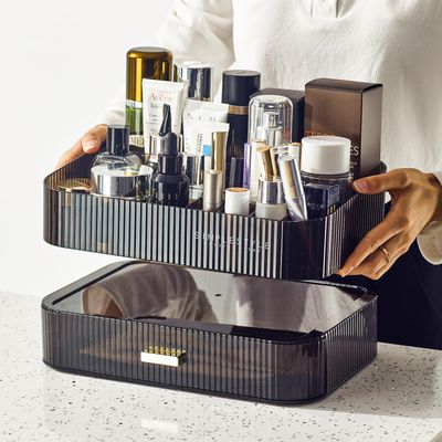 Ssiixx Makeup Organizer with Stackable Drawer,Large Capacity Cosmetic Storage Display Case for Vanity, Ideal for Desk Dresser Countertops Bathroom and Bedroom,Suitable for Skincare,Cosmetic (Gray)