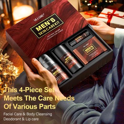 Mens Skin Care Set,Birthday Gift for Men, Valentines Day Gifts for Him, Unique Mens Gift Indeas, Husband Boyfriend Gifts, Gift Set Includes Mens Face Cream, Lip Balm, Soap Bar, and Deodorant Stick