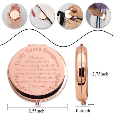 PLITI Bonus Daughter Compact Mirror Form Mom Dad Stepdaughter Gift to My Bonus Daughter Inspirational Pocket Mirror (Bonus Daughter CMrg)