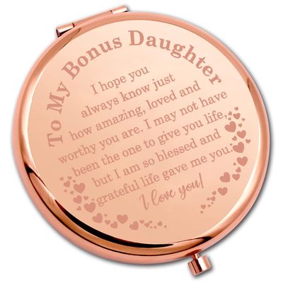 PLITI Bonus Daughter Compact Mirror Form Mom Dad Stepdaughter Gift to My Bonus Daughter Inspirational Pocket Mirror (Bonus Daughter CMrg)