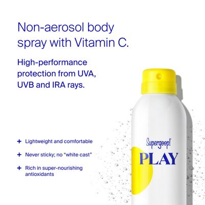 Supergoop! PLAY SPF 30 Antioxidant Body Mist w/ Vitamin C, 6 fl oz - Broad Spectrum Sunscreen Spray for Sensitive Skin - Clean Ingredients - Great for Active Days