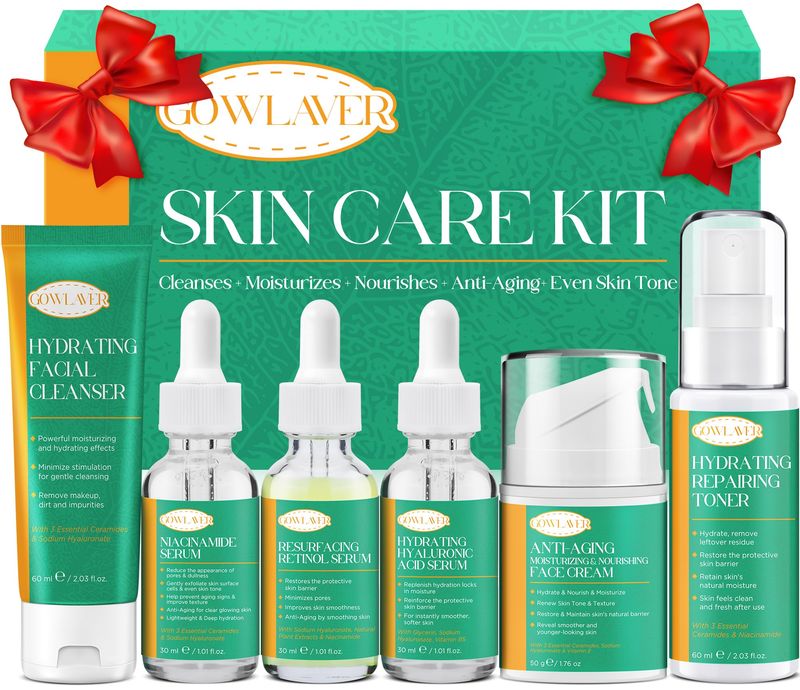 Professional Anti-Aging Skin Care Set Kit,Niacinamide Retinol Serum,Hylunaric Acid Serum,Skincare Gift Set,Facial Skin Care Products,Face Skin Care Routine Kit Christmas Gift for Women Teens