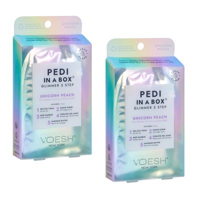 VOESH Pedi in a Box Glimmer - 2 Packs, Unicorn Peach, Pedi in a Box, Spa Pedicure Kit, Sparkly Pedicure, DIY Pedi, Foot Care, At-Home Pedi Products, Vegan Skincare