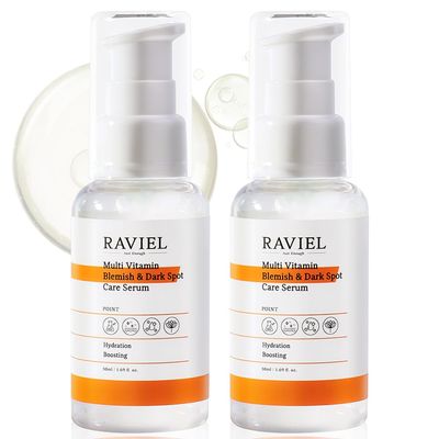 RAVIEL Multi Vitamin Dark Spot &amp; Blemish Brightening Serum | 7 Hyaluronic Acid for Anti-Wrinkle &amp; Deep Hydration for All Skin Types | Korean Skincare (1.69 fl oz x 2)