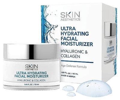 Skin Aesthetics Hyaluronic Acid &amp; Collagen Face Moisturizer - Anti-Aging, Ultra Hydrating, Fine Lines &amp; Wrinkles Treatment - Dermatologist Tested Korean Skincare - Clean Beauty, Cruelty-Free - 1.69 oz