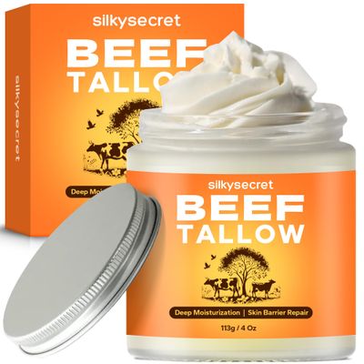 SilkySecret Beef Tallow for Face &amp; Body (4 Oz), Grass-Fed Beef Tallow &amp; Raw Wild Honey Blend, Deep Nourishing Tallow Balm for All Skin Types