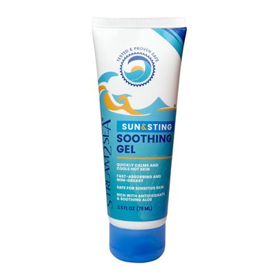 Stream2Sea Sun &amp; Sting Aloe Soothing Gel for Face &amp; Body, Organic Aloe Vera Gel for Sunburn Relief, Travel Size Aloe Vera Gel for Skin, Natural After Sun Care, Pure Aloe After Sun Gel, 2.5 Fl oz