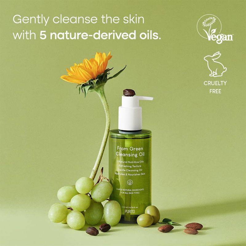 PURITO From Green Cleansing Oil Original, 6.76 fl.oz / 200ml, Gentle Cleansing Oil for Face, Cruelty-free &amp; Vegan, Korean Skin Care