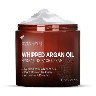 Majestic Pure Whipped Argan Oil Moisturizer Face Cream for Women &amp; Men - With Vitamin E A, Collagen &amp; Ceramides - Hydrates Dry Skin, Oily Skin, Reduces Appearance of Fine Lines - 8oz