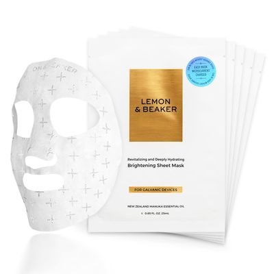 LEMON &amp; BEAKER Brightening Face Masks Pack of 5 - Vegan Korean Face Mask &amp; Microcurrent Gel Sheet Skin Care - Manuka Essential Oil, Hyaluronic Acid &amp; More Potent Botanical Skin Brightening Gel Complex