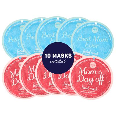 SpaLife Made for Mama Facial Mask Duo - Antioxidant Rejuvenating &amp; Soothing Anti-Aging Facial Sheet Masks - Face Masks Skincare Set - Hydrating Face Masks - 10 Pack - Natural Fruit Extract Formulas