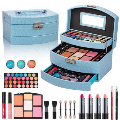 Hot Sugar Girls Makeup Kit for Birthday Gift, All in One Beginner Makeup Kit for Women Full Kit, Christmas Makeup Set for Teens 10 12 13 16 Includes Real Cosmetics and Makeup Tools (BLUE)