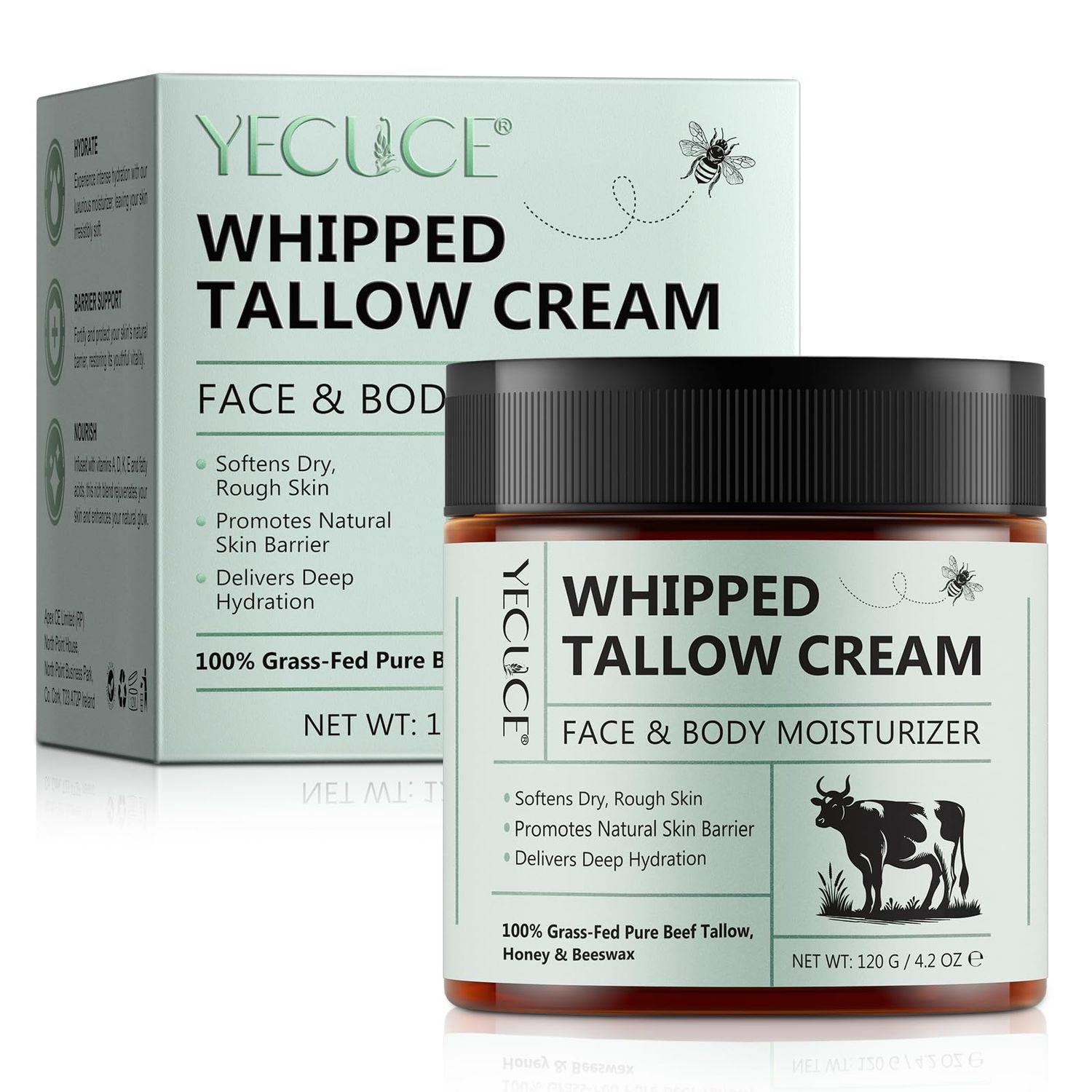 Uruses Beef Tallow for Skin, Tallow and Honey Balm, Natural Whipped Tallow Cream for Face &amp; Body Moisturizer, Tallow Cream with Honey &amp; Beeswax, Body Lotion Skin Care for Sensitive Skin, 4.2 oz