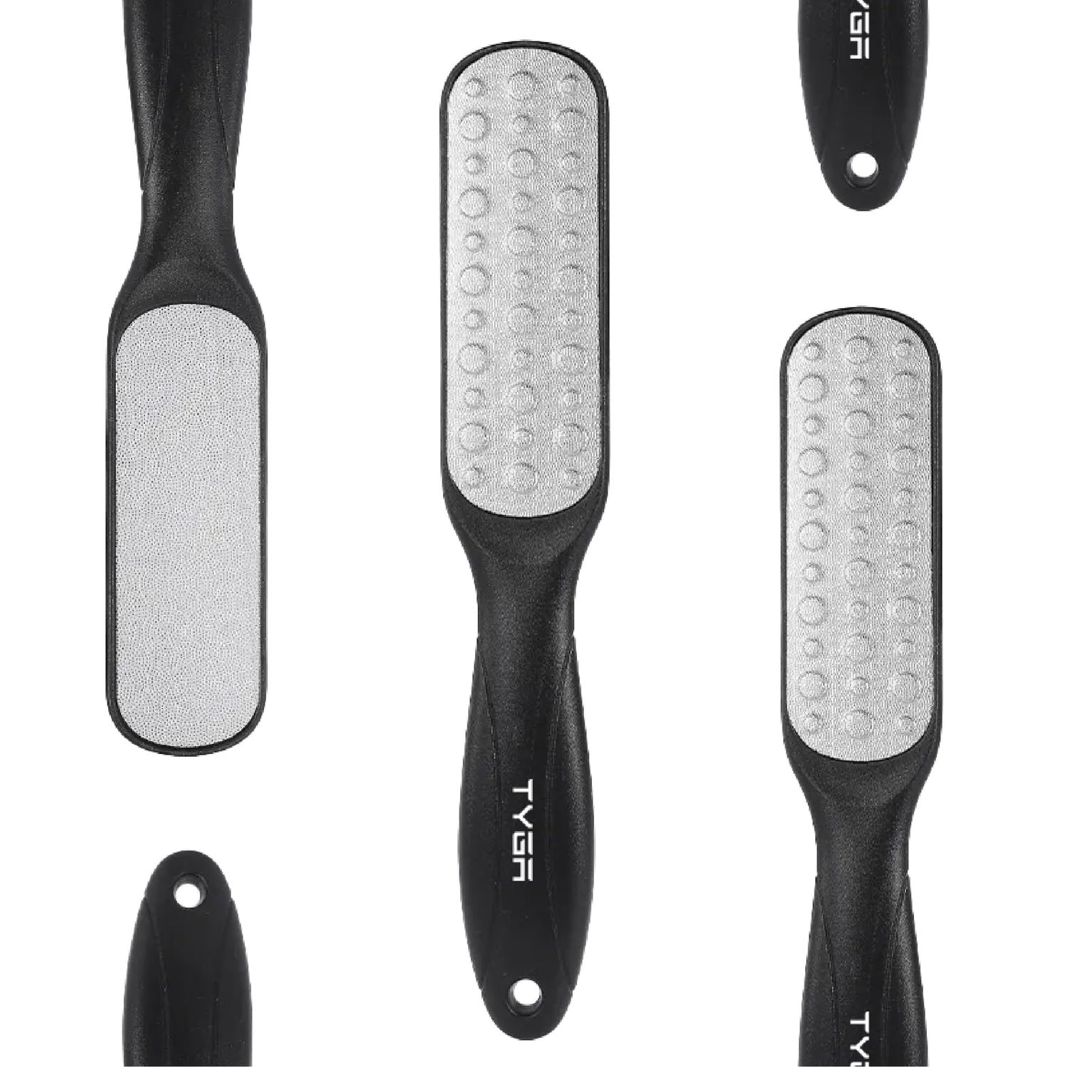 TYGA Double-Sided Foot File, Coarse &amp; Fine, Dry &amp; Wet, Stainless Steel, Pedicure Care Tool, Callus Remover for Feet, Multidirectional Nickel, Hard Skin Removal, Washable, Spa and Skin Care (Black)