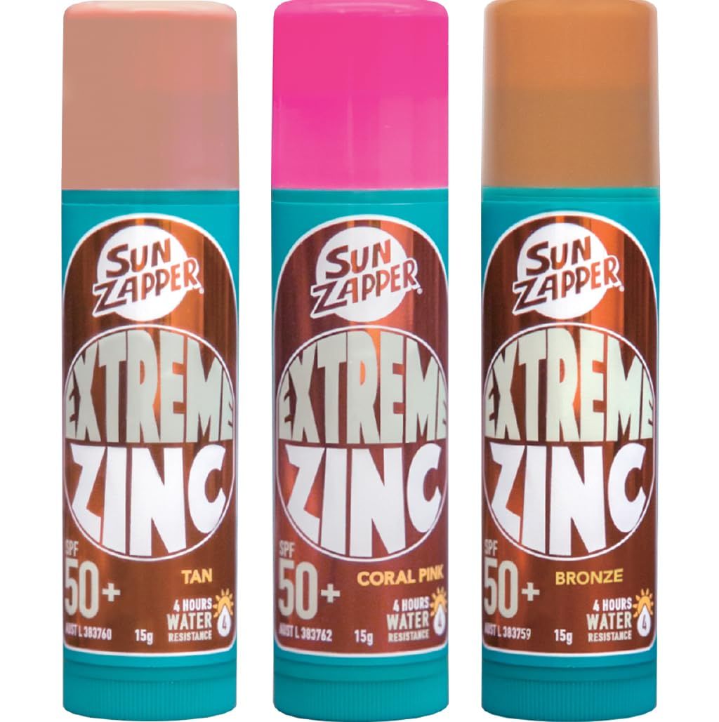 Sun Zapper Extreme Zinc Sunscreen Stick Beauty Pack - SPF 50+ Sunblock in Tan, Bronze &amp; Pink - Made in Australia