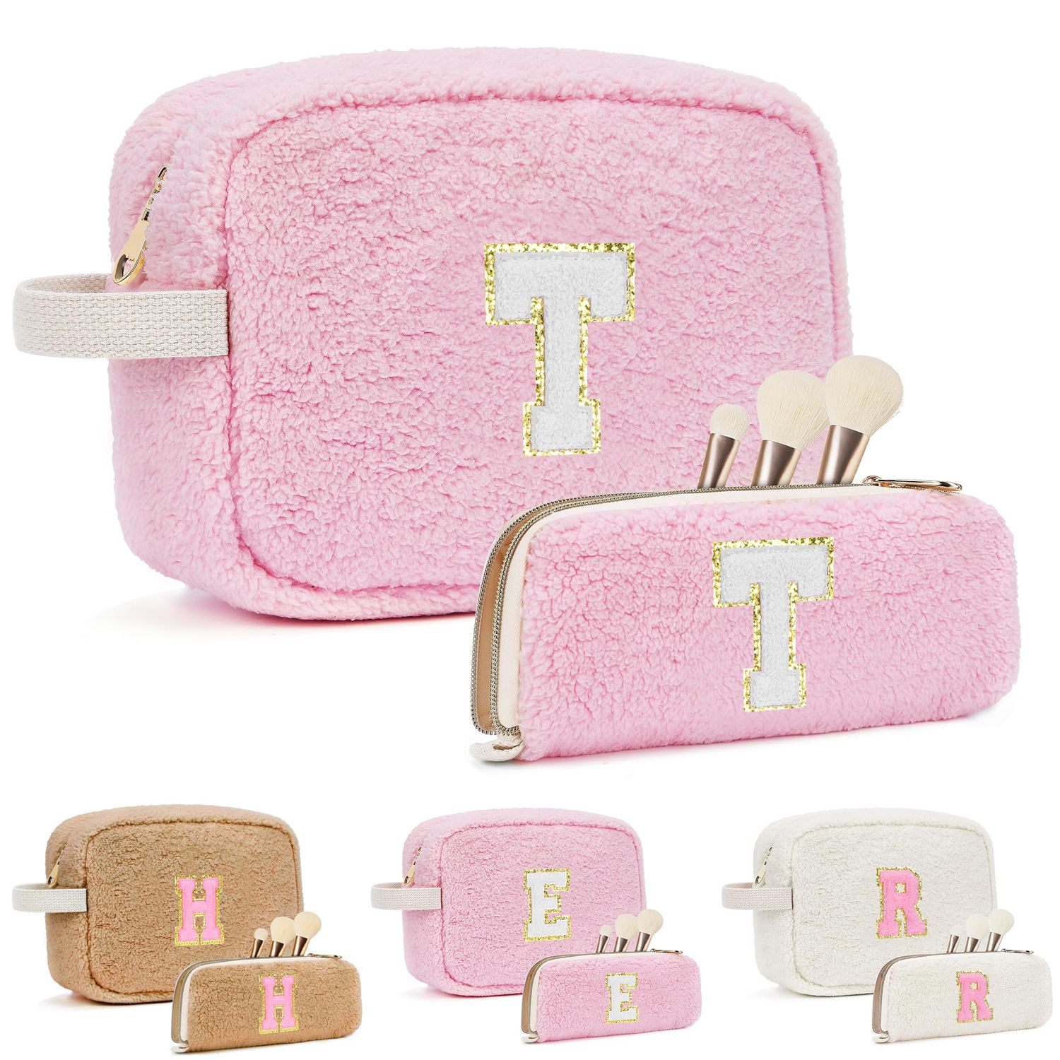 Valentines Day Gifts - Pink Makeup Bag for Women - Personalized Cosmetic Bags for Teen Girls Gifts Trendy Stuff - Travel Make Up Skincare Bag - Birthday Gifts for 10 11 12 13 14 15 Years Old Girls T